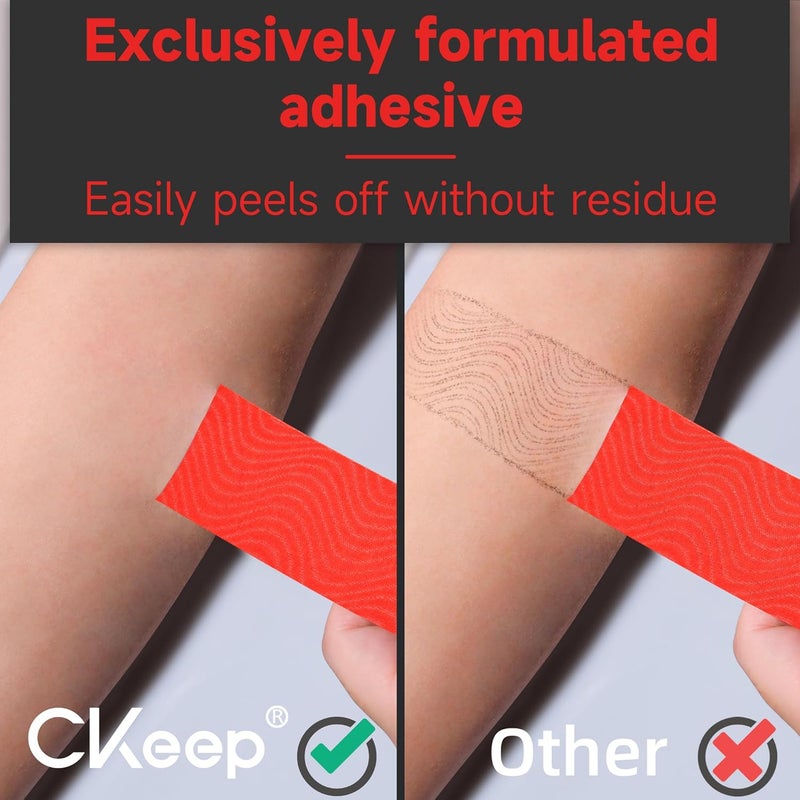 Ckeep Kinesiology Tape, Uncut 2 Rolls, Original Cotton Elastic Premium Athletic Tape,Latex Free Hypoallergenic, 2inch x 16ft, Red - Image 3